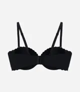 Soutien negro liso con relleno y borde festoneado, sin tirantes.