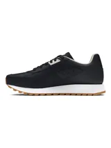 Zapatillas urbanas Under Armour W Essential Runner, color negro con detalles en blanco y suela marrón.