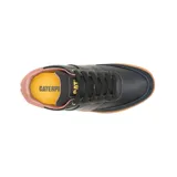 Zapatillas urbanas Caterpillar modelo Pause Retro, color negro con detalles en naranja y suela marrón.