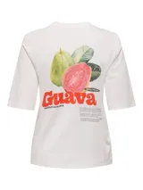 Remera blanca de algodón con cuello redondo, mangas cortas y estampado frontal con la leyenda 'Ripe & Fresh' en color verde.