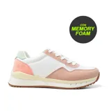 Championes urbanos American Sport Davo Lady, color beige con detalles en rosa y suela blanca con detalles en rosa.