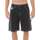 Bermuda de jean negro con costuras blancas contrastantes, corte recto y logo de Rip Curl bordado en el bolsillo delantero.