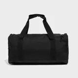 Bolso Adidas Linear negro con logo blanco estampado, doble asa de mano y correa de hombro ajustable.