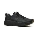 Championes deportivos Skechers Max Cushioning Elite Vivid, color negro, con capellada de malla y superposiciones termofusibles, cordones, plantilla Air-Cooled Goga Mat, entresuela Ultra Go y suela paramétrica flexible.