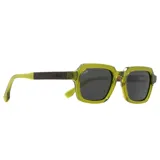 Lentes de sol Indie de acetato color verde oliva con forma rectangular y lentes grises.