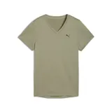 Remera deportiva color verde oliva con cuello en V y logo de Puma estampado en negro en el pecho.
