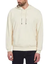 Buzo con capucha Original Penguin de algodón texturizado color crema, con logo bordado en el pecho, bolsillo tipo canguro y cordón ajustable en la capucha.