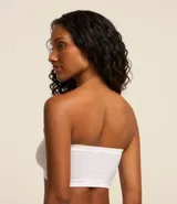 Soutien strapless blanco de poliamida seamless, sin relleno ni aro.
