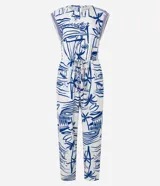 Mono largo de viscosa con estampado playero, sin mangas y con lazo en la cintura.