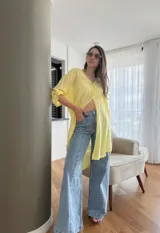Maxi camisa larga de algodón 100%, con diseño holgado y manga 3/4.