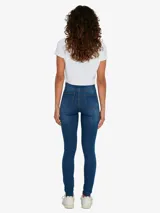 Jeans skinny de tiro alto color azul oscuro.