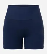 Bermuda deportiva azul marino con dos líneas verticales blancas en los laterales.