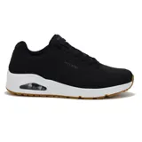 Zapatillas Skechers Street Street Uno, color negro con detalles perforados, cordones, plantilla Air Cooled Memory Foam, media suela con cámara de aire visible Skech-Air y suela de goma flexible.