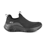 Championes Skechers Arch Fit New Beauty color negro. Diseño slip-on con capellada de malla Stretch Fit, plantilla Arch Fit removible y entresuela liviana con amortiguación.