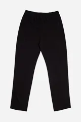 Pantalón negro de lino con cintura elastizada, logo bordado y corte regular.