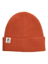 Gorro beanie tejido de punto acanalado color naranja con parche con el logo de Hush Puppies.