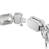 Pulsera rígida plateada con cristales transparentes de talla octogonal alternados en posición horizontal y vertical.