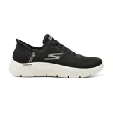 Championes deportivos Skechers Go Walk Flex negros, con capellada de malla y material sintético, cordones elásticos, plantilla Skechers Air-Cooled Memory Foam, amortiguación ligera ULTRA GO y Flex Pillars para soporte adicional.