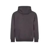 Canguro gris oscuro con capucha y cordones blancos.