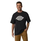 Remera negra de mangas cortas con logo de Dickies estampado en el pecho.