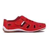 Zapato guillermina casual color coral, con calado y ajuste con velcro.