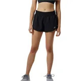 Short de running negro con cintura elástica y logo de New Balance estampado en la pierna izquierda.