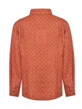 Camisa de manga larga con cuello clásico y cierre frontal con botones. Estampado con motivos marinos en tonos beige y marrón.