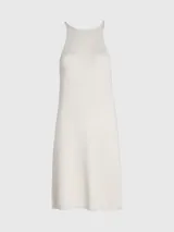 Vestido corto blanco de lyocell con textura de canalé, corte recto y espalda racerback.