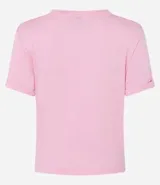 Blusa de viscosa color verde, con cuello redondo y manga corta con detalle plegado.