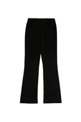 Pantalón recto cropped negro de tiro medio y fit slim, confeccionado en tejido elasticado. No tiene bolsillos visibles y cuenta con cierre frontal oculto.