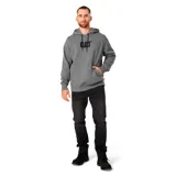 Buzo canguro negro de frisa con capucha ajustable con cordones y bolsillo frontal. Logotipo CAT bordado en el pecho.