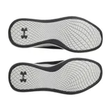Championes de running Under Armour Charged Aurora, color negro con detalles estampados en azul y naranja, suela blanca y cordones moteados.