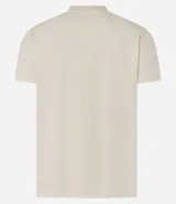 Blusa básica de algodón color tostado, de manga corta con dobladillo y nudo frontal.