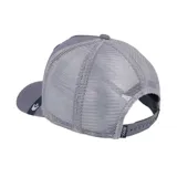 Gorra unisex color gris con diseño de pez en la parte frontal, ajustable y con malla trasera.