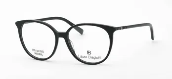 Armazón para lentes Laura Biagiotti modelo 61, color negro, con forma redondeada y fabricado en eco-acetato.