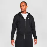 Campera negra con capucha y cierre completo, con logo de Nike bordado en blanco en el pecho.