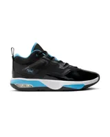 Championes de básquet Nike Jordan Stay Loyal 3, color negro con detalles en celeste y blanco.