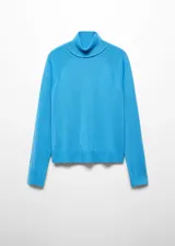 Jersey negro de punto fino con cuello alto, manga larga y terminaciones de canalé.