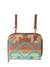 Cartera de lana con dos compartimentos separados, ranuras para tarjetas y un monedero con cremallera, diseñada para el uso diario.