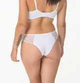 Bombacha clásica de lycra negra con laterales de encaje floral.