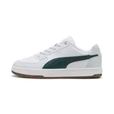 Championes Puma Caven 2.0 blancos con detalles en verde oscuro y suela color caramelo.