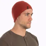 Gorro beanie unisex Merrell de punto jaspeado en tonos grises, con etiqueta de la marca en el lateral.