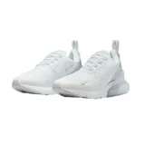 Zapatillas Nike Air Max 270 blancas con detalles plateados y logo Nike en los laterales.