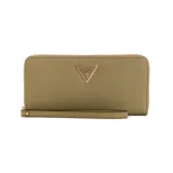 Billetera grande color verde, con logo dorado y diseño de textura suave.