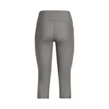 Calza capri Under Armour HeatGear color gris, de tiro alto y calce ajustado. Cuenta con bolsillo lateral y logo estampado en la pierna.