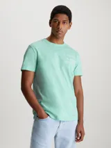 Remera verde agua de Calvin Klein Jeans, de corte regular, cuello redondo y manga corta. Estampado frontal con el logo de la marca en color blanco.