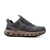 Championes deportivos Skechers Glide-Step AT, color gris con detalles en naranja, suela marrón con tecnología Glide-Step y plantilla de espuma viscoelástica refrigerada por aire.