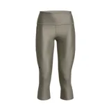 Calza capri Under Armour HeatGear color gris, de tiro alto y calce ajustado. Cuenta con bolsillo lateral y logo estampado en la pierna.