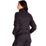 Campera puffer azul con cierre frontal, cuello alto y logo de la marca bordado en el pecho.