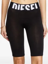 Calza corta negra de algodón elástico con cintura ancha con logo Diesel en blanco.